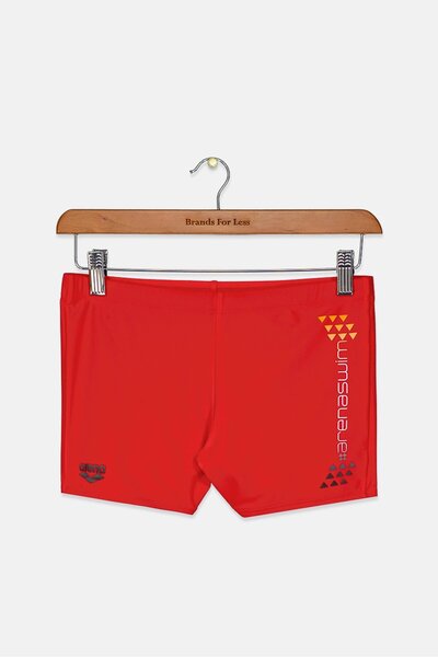 ARENA شورت سباحة رجالي مطبوع برباط، أحمر