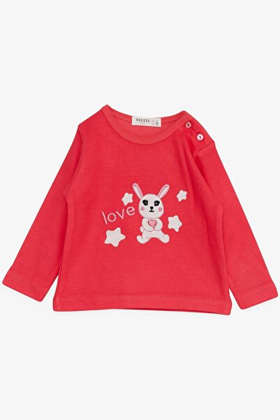 Breeze Baby Girl Tracksuit Set with Love Theme and Cute Bunny Embroidery, 6 Months-2 Years, Pomegranate Flower
