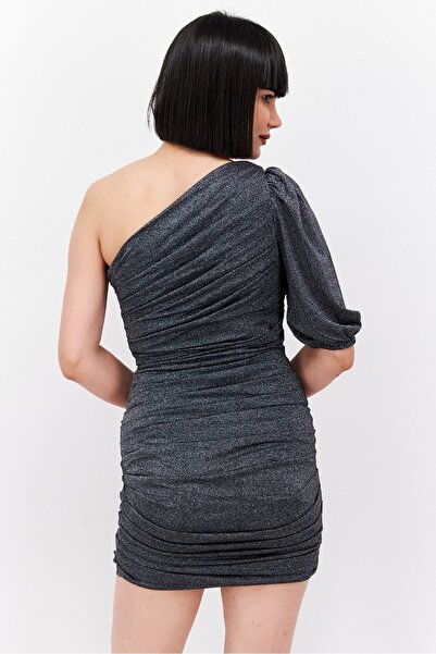 Bcbgeneration Women Metallic Ruched Bodycon Dress, Black