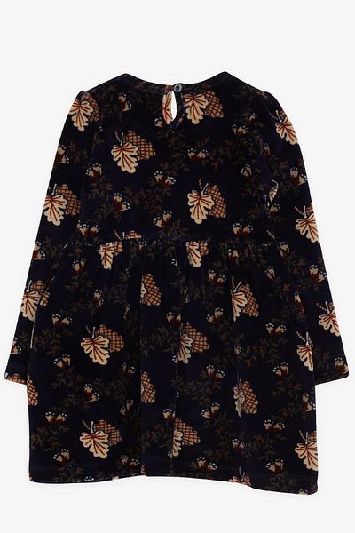Breeze Girl's Dress Velvet Flower Patterned 1.5-5 Years, Navy Blue