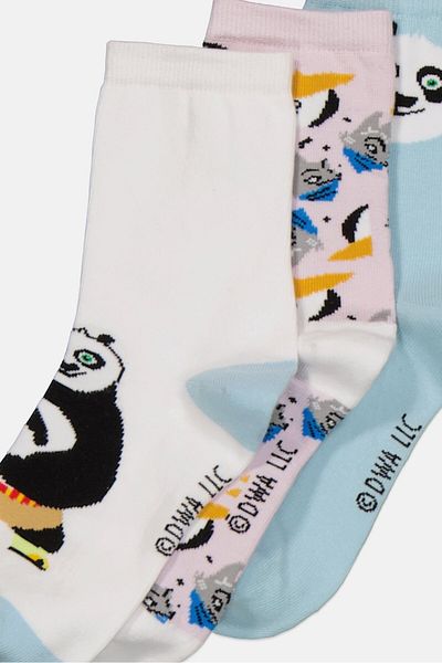 Dreamworks Kids Boy 3 Pair Panda Socks, White