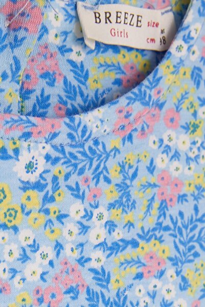 Breeze Baby Girl Dress with Bodice, Floral Pattern and Bow, 9 Months-3 Years, Blue