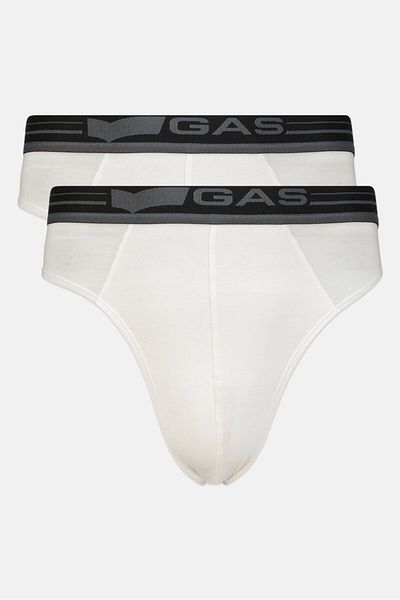 GAS Men 2 Pieces Brand Logo Pull On Brief, White