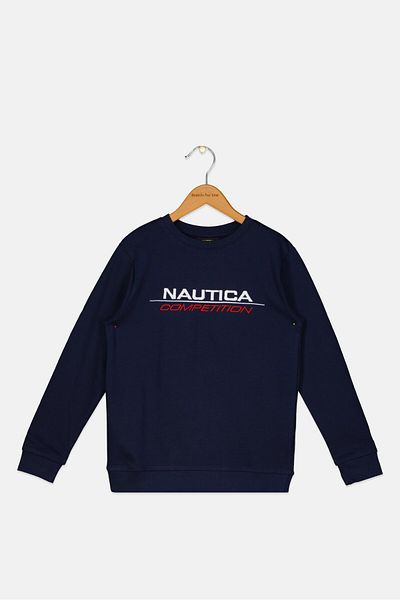NAUTICA COMPETITION Kid Boy Crew Neck Brand Logo Sweatshirt, Navy