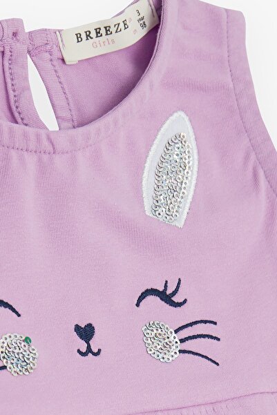 Breeze Girl's Dress, Embroidered, Sequined, Cute Kitten Printed, 1.5-5 Years, Lilac
