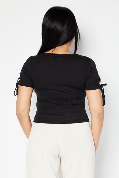 Dkny Jeans Kadın Scoope Yaka Kısa Kollu Marka Logolu Üst, Siyah