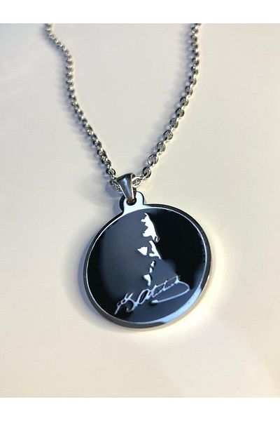 vogutima Mustafa K.Atatürk Silhouette V Signature Unisex Steel Necklace - Gift for Lover and Father