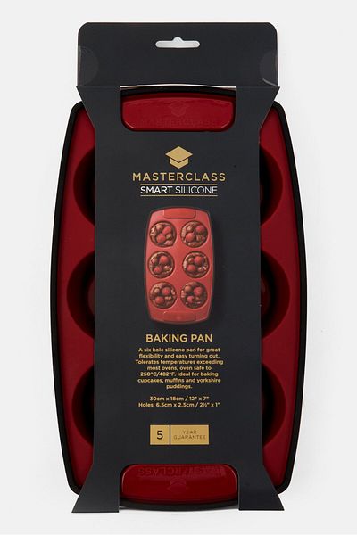 masterclass Silicone Flexible 6 Hole Pan, Maroon