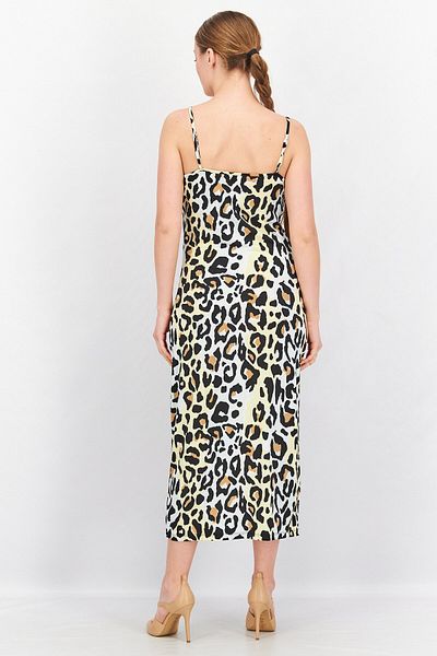 VILA Women Animal Print Midi Dress, Black Combo