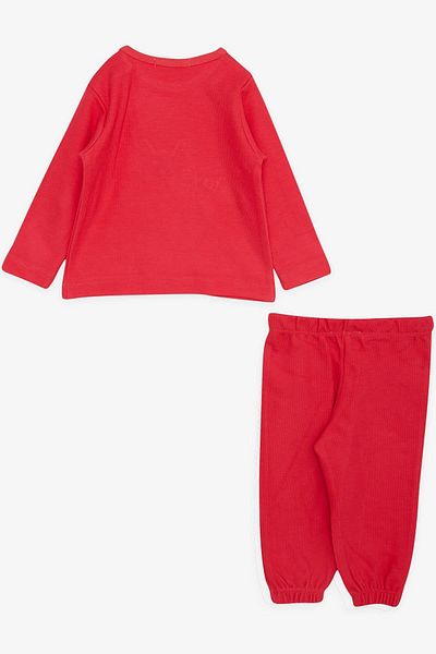 Breeze Baby Girl Tracksuit Set with Love Theme and Cute Bunny Embroidery, 6 Months-2 Years, Pomegranate Flower