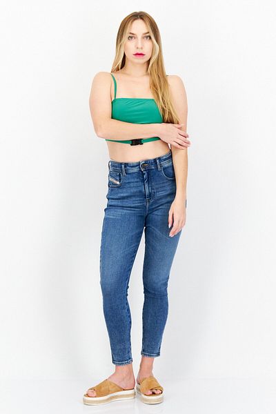 BOOHOO Women Square Neck Sleeveless Solid Crop Top, Green