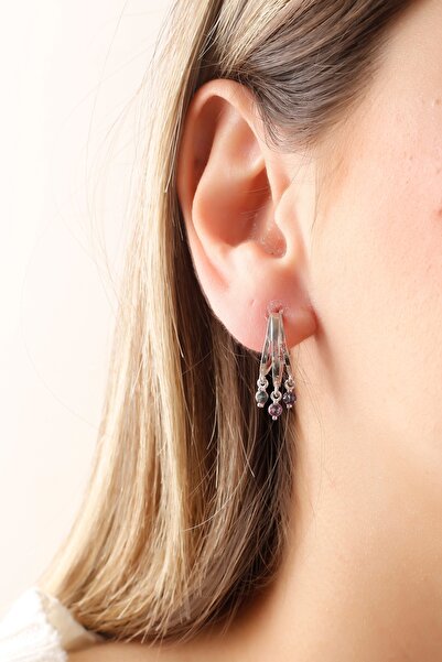 SUNSHINE 925 Ayar Gümüş, 3'lü Mistik Topaz Taşlı Tasarım Küpe