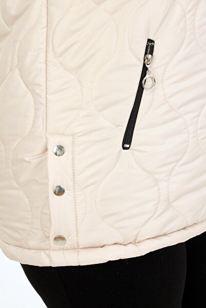 By Alba Collection Γυναικείο μάλλινο καπιτονέ παλτό Ecru Plus Size