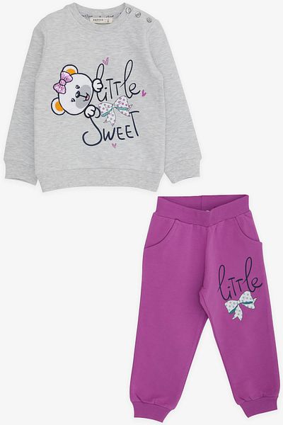 Breeze Girls' Tracksuit Set with Bear Embroidery, Age 1-4, Light Gray Melange