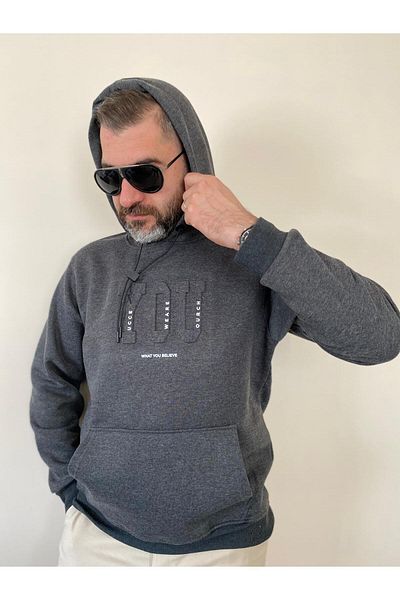 BENESSE суитшърт с тройна качулка, джоб „кенгуру“ и поларена подплата