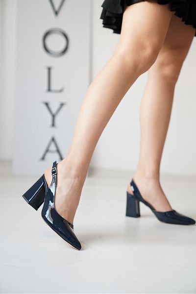 DİVOLYA Sahra Navy Blue Patent Leather (8CM Heeled) Daily Use Shoes