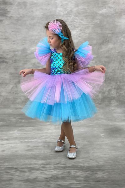 ABİYEKİDS Costum de sirenă din tul Katkat - Rochie de petrecere de aniversare ABY180