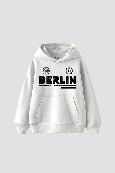 Sekizbiraltı Berlin Printed Oversize Unisex Premium White Hoodie