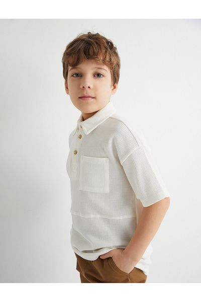 Koton T-Shirt mit Polokragen, strukturierte Knöpfe, kurze Ärmel aus Baumwolle