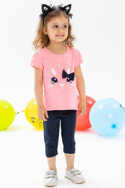 Breeze Girl's Tights Set with Bunny Embroidery, Age 1-4, Neon Pink