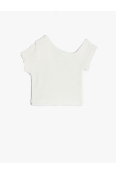 Koton Crop T-Shirt Asymmetrischer Kragen Kurzarm Baumwolle