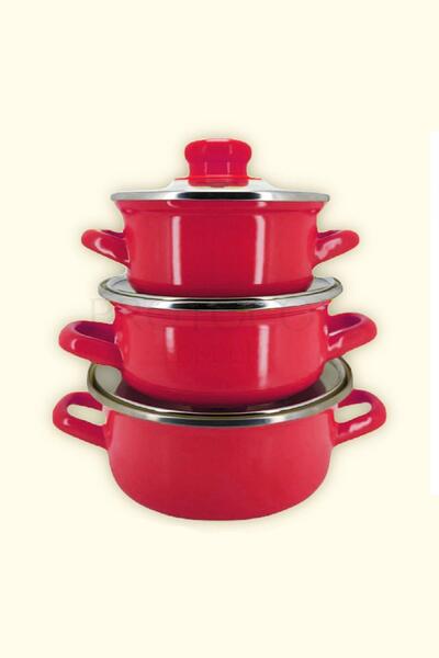 Protocol London Nishev 12/14/16 cm Mini Enamel Pot Set - Red