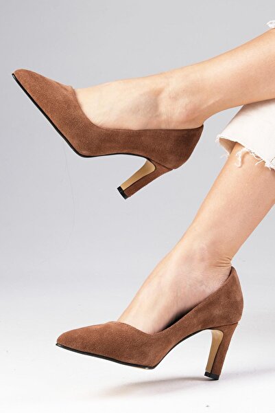 Mio Gusto Beliz Genuine Suede Tan Color Women's Stiletto Shoes