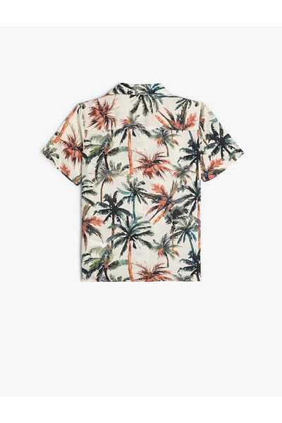 Koton Koszula z wiskozy z nadrukiem Palm Tree - krótki rękaw, jedna kieszeń