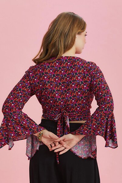 Los banditos Μπλούζα με λουλουδάτο σχέδιο ισπανικής μανίκιας μεγάλου μεγέθους