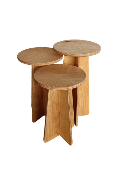 Genel Markalar Mantar 3 lü Zigon Sehpa Doğal Ahşap Huş Ağacı (PEÇETELİK HEDİY...