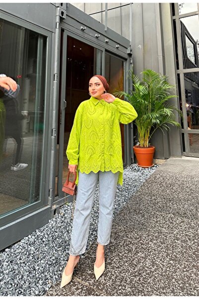 Marlinda Πουκάμισο Hijab festoo με υφασμάτινη επένδυση με μαργαριταρένιες λεπτομέρειες