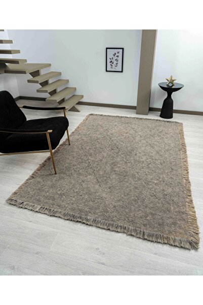 Carpetrium Antique MNC Stone - Dört Tarafı Saçaklı Pamuklu Yıkanabilir Kilim