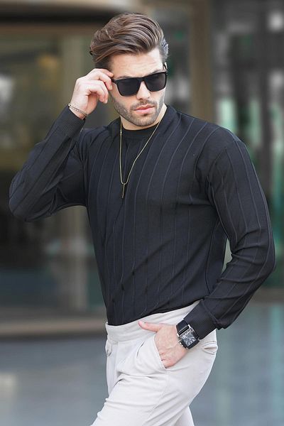 Madmext 7244 Model Pulover cu mânecă lungă cu dungi negre