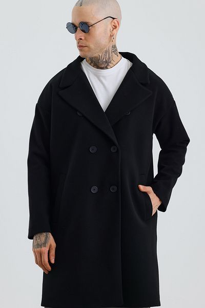 MADZEYMODA Ανδρικό παλτό με διπλό γιακά μαύρο Premium Stash Mz56130