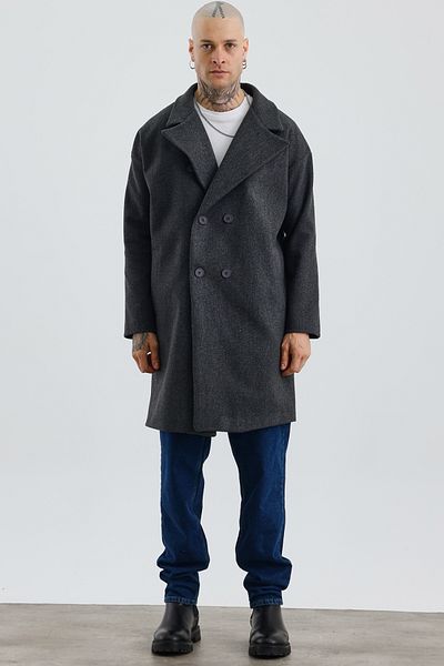 MADZEYMODA Ανδρικό παλτό με διπλό γιακά Anthracite Premium Stash Mz56130
