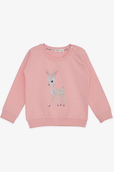 Breeze Kız Çocuk Sweatshirt Sevimli Ceylan Baskılı 1.5-5 Yaş, Pembe