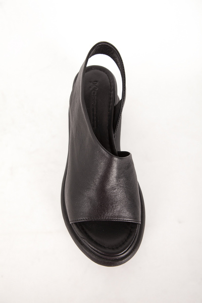 Dericlub Genuine Leather Women's Black Sandals - Strapped, Wedge Sole, Comfort Daily Zy 7712