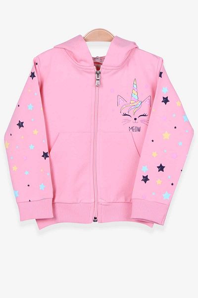 Breeze Cardigan for Girls 1-4 Years - Printed and Printed Sleeves, Salmon