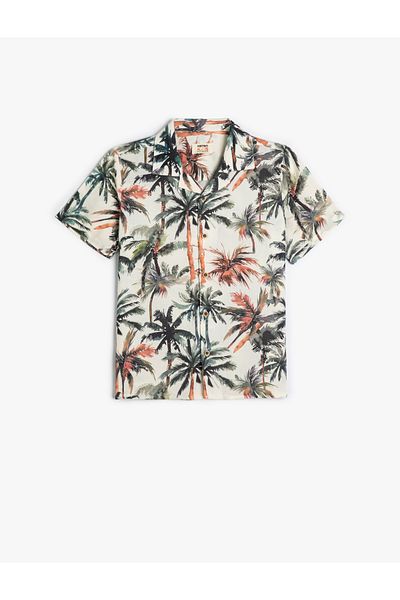 Koton Koszula z wiskozy z nadrukiem Palm Tree - krótki rękaw, jedna kieszeń