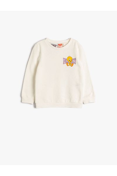 Koton Tweety Sweatshirt Licensed Long Sleeve Crew Neck Raised Cotton
