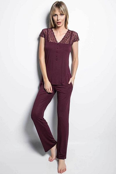 MONAMİSE Set de pijamale cu mânecă scurtă Monamise 18420 - Roșu Claret