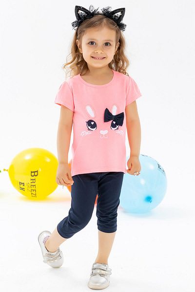 Breeze Girl's Tights Set with Bunny Embroidery, Age 1-4, Neon Pink