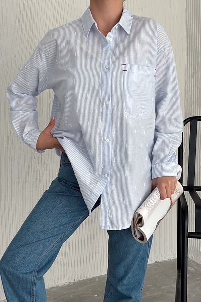FEMELLE Cămașă casual de damă, jacquard albastru, 100% bumbac
