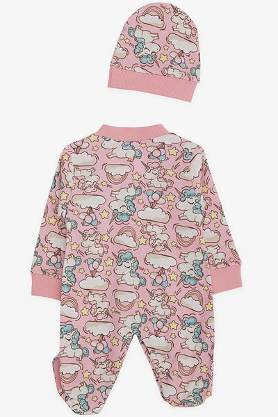 Breeze Baby Girl Booties Jumpsuit Unicorn Patterned Sky Themed 0-3 Months-6 Months, Pink