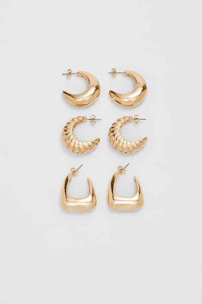 Stradivarius Set of 3 pairs of textured hoops earrings