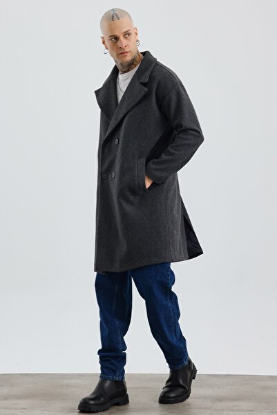 MADZEYMODA Ανδρικό παλτό με διπλό γιακά Anthracite Premium Stash Mz56130