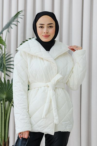 LOCCO Ecru Women's Coat - Waist Tie