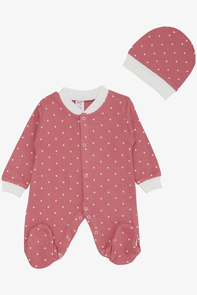 Breeze 0-6 Months Baby Girl Polka Dot Dried Rose Jumpsuit