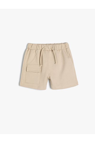 Koton Cotton Shorts with Waist Tie and Flap Pocket Detail