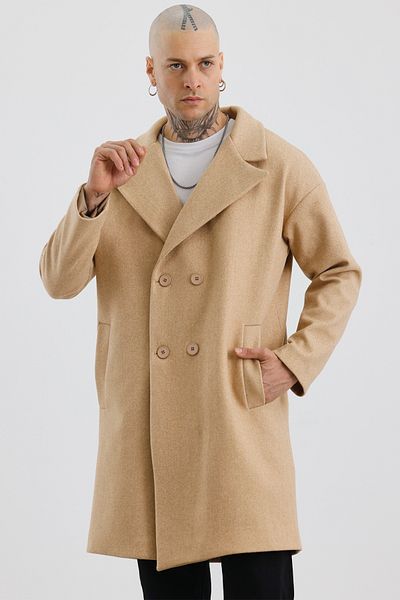 MADZEYMODA Ανδρικό παλτό με διπλό γιακά μπεζ Premium Stash Mz56130
